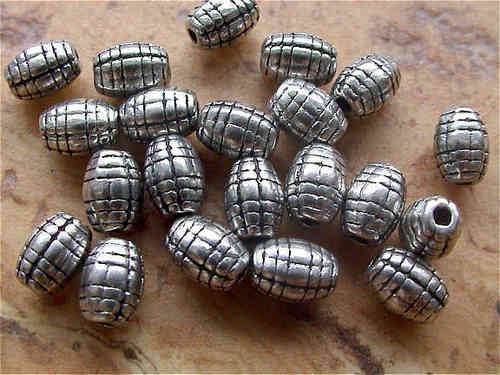 Tibetische Perlen - "Ovale Perle, 7 x 5mm, Antik-Silber"