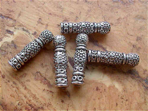 Tibetische Perlen - "Röhre 23mm, Antik-Silber"